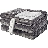 Heated Blanket Electric Throw - Soft Fleece Flannel Heating Warming Blankets with Auto Shut Off for Couch Office Chair Bed Adults Machine Washable 50x60 Grey