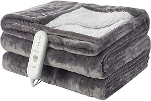 Dowin Heated Blanket Electric Throw - Soft Plush Fleece Flannel Heating Warming Blankets with Auto Shut Off for Couch Office Chair Lap Bed Adults Fuzzy Cozy Machine Washable 50x60 Throws Size Grey