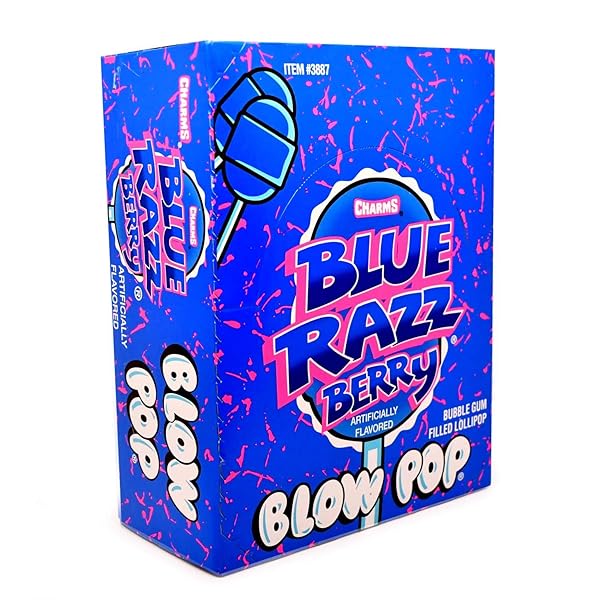 CHARMS BLOW POP LOLLIPOPS – INDIVIDUALLY WRAPPED DUAL CANDY AND GUM SUCKERS – PEANUT FREE, GLUTEN FREE – BULK TREAT FOR KIDS AND ADULTS – BLUE RAZZ BERRY, 48 COUNT (PACK OF 1)