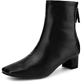 Allegra K Women Faux Leather Square Toe Block Heels Ankle Boots Zip Up | ABS heel. Comfortable 1.8-inch lift. Versatile for daily wear. Easy zip closure. Flatters every skin tone
