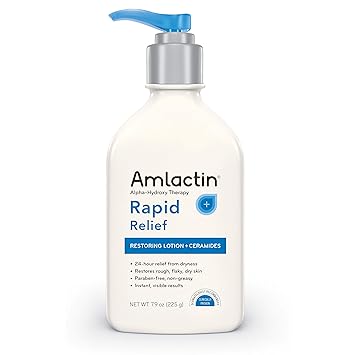 AmLactin Rapid Relief Restoring Lotion + Ceramides | 24-Hr Dry Skin Relief | Powerful Alpha-Hydroxy Therapy Gently Exfoliates | Lactic Acid (AHA) Restores Rough Flaky Dry Skin | Paraben-Free 7.9 oz.