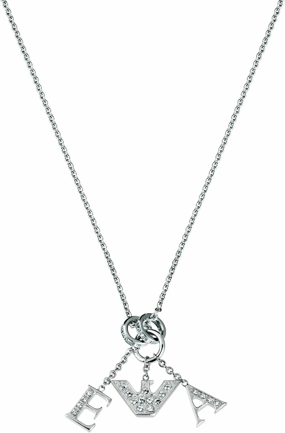 Emporio Armani Ladies Sterling Silver Necklace With Crystal Stone Logo