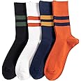 Tutucolor 4 Pairs Men Striped colouful Crew Socks - Retro Athletic Casual Cotton Socks - Novelty Socks For Men