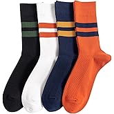 Tutucolor 4 Pairs Men Striped colouful Crew Socks - Retro Athletic Casual Cotton Socks - Novelty Socks For Men