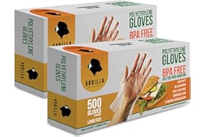 GORILLA SUPPLY 1000 BPA Free Premium Disposable Gloves Poly PE LDPE Plastic for Kitchen Food Handling Food Prep Latex & Powder Free (1000 Count, Large)