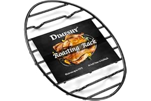 DIMESHY Roasting Rack, Black with Integrated Feet, Enamel Finished, Nonstick, fit for 13 inches oval roasting pan, safety, dishwasher, Great for Basting, Cooking, Drying, Cooling rack.(10”x 6.5”)
