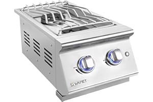 WAFIET Double Grilling Side Burners for Outdoor Kitchen, 15,000BTU Built-in Liquid Propane& Natural Gas Side Burner, Solid 304 Stainless Steel, for BBQ Island Grill