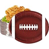 LINHAXM 50PCS Football Plates, Large 9 x 11 inch Football Shaped Disposable Paper Plates for Football Birthday & Tailgate Party Decorations