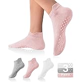 DIBAOLONG Pilates Socks with Grips for Women Yoga Socks Non Slip Barre Hospital Socks 6-Pairs Grippy Ankle Socks