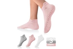 DIBAOLONG Pilates Socks with Grips for Women Yoga Socks Non Slip Barre Hospital Socks 6-Pairs Grippy Ankle Socks