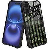 YALUUU Compatible with iPhone 16 Case Army Green Camo American Flag Design for Men Boys [Shockproof Bumper] [Anti-Scratch] [Anti-Slip] Heavy Duty Protection Cover for iPhone 16