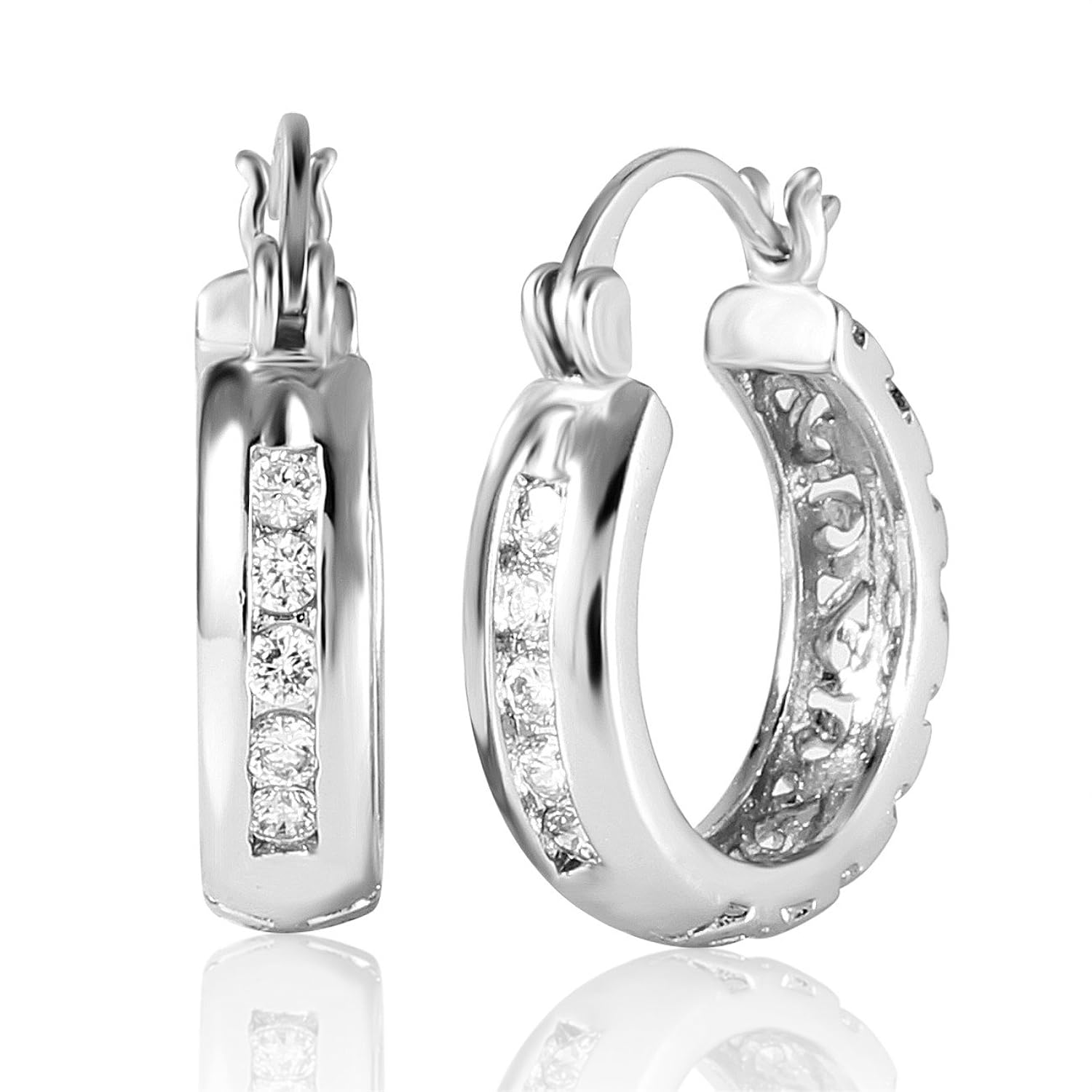 GULICX Vogue pendientes circonita Pendientes de aro oro blanco galvanizado para las