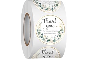Heyfibro 500 PCS 1.5 Inch Thank You for Supporting My Small Business Stickers for Packing, Parties, Bags, Boxes(Golden Greenery)