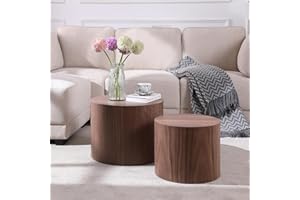 WILLIAMSPACE Nesting End Table Walnut, Wooden Round Coffee Tables Modern Circle Table Set of 2 for Small Space Living Room Bedroom Accent Side Table (Walnut, Round)