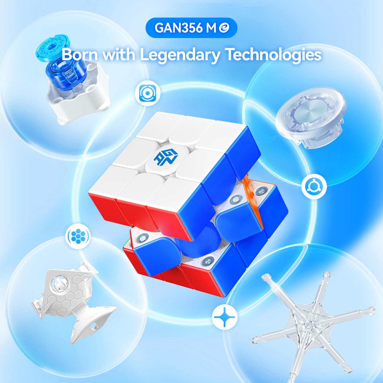 GAN 356 ME, Speed Cube 3x3 Magnetic Puzzle Toy with 48 Magnets GES Pro+ Customized 12 Tension Settings, Ideal for Children Kids Adults, GAN 356 M Upgraded Version, Frosted Version