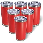AIANJI 20oz Tumbler Bulk Stainless Steel Tumblers with Lid Vacuum Insulated Double Wall Travel Coffee Mug Powder Coated Tumbler Cup for Hot and Cold Drinks(Red, 6 pack)