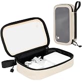 pack all Clear Electronic Organizer, Compact TPU Cable Organizer Bag | Portable &amp; Lightweight, Water-resistant, Smooth Zipper, Travel Tech Pouch for Chargers, Phones, USB Cords, Beige