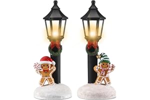 GlikCeil 2 Pcs Christmas Lighted Table Decor 10" Resin Figurine Table Centerpiece with Light up Streetlights Battery Operated Xmas Mini Street Statue Glow for Home Fireplace Shelf(Black Streetlight)