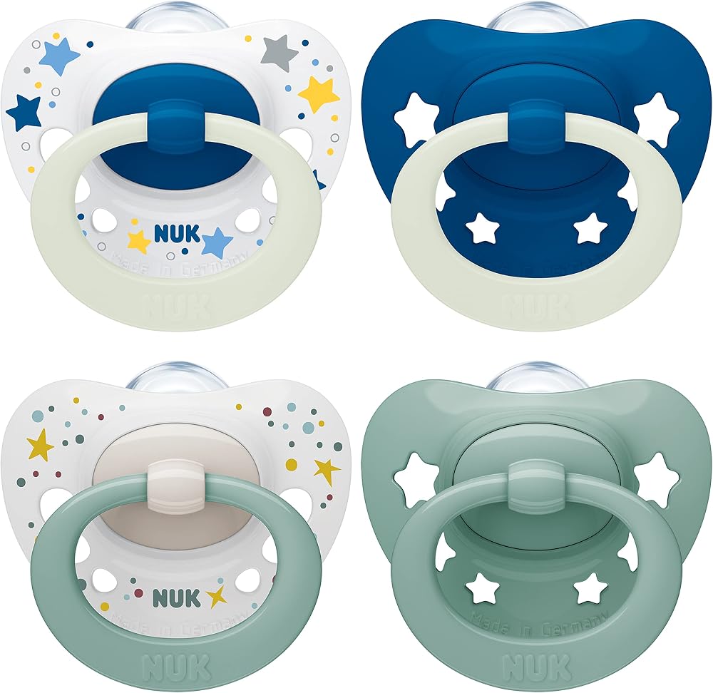 NUK Signature Day & Night Baby Dummy 0-6m Glow Stars 4 Count BPA-Free
