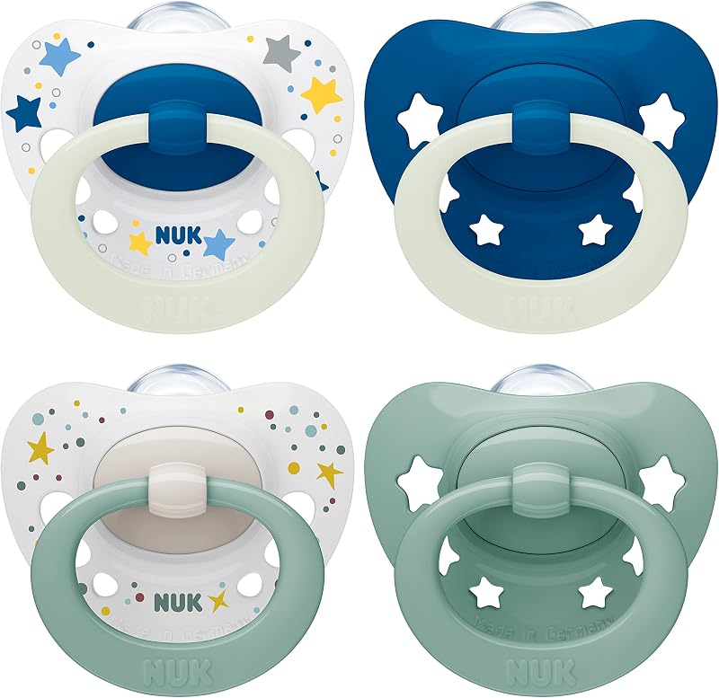 NUK Signature Day & Night Baby Dummy 0-6m Glow Stars 4 Count BPA-Free