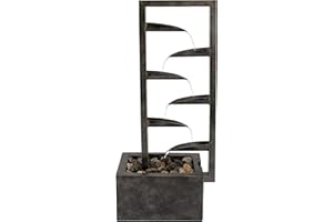 7-Tier Outdoor Water Fountain - Modern Industrial Concrete/Metal Electric Cascading Waterfall with Pump and Decorative Stones by Pure Garden (Gray)