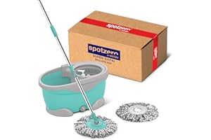 Spotzero Mop and Bucket with Wringer Set for Floor Cleaning with Wheels, 2 Microfiber Refills Included, Extendable Handle, 360 Spinning System, (trapeadores con cubeta giratoria 360) Maxx Spin Mop