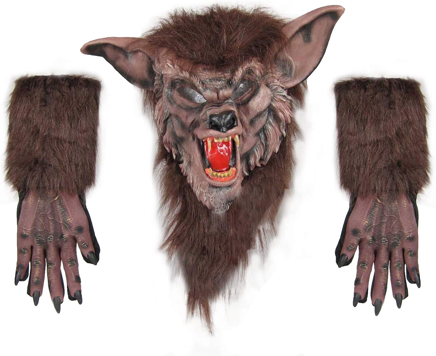 Men's Werewolf Mask and Glove Set (Brown) Clothing