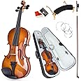 Kmise 4/4 Full Size Set, 4 Solid Wood Fiddle for Adults Beginners Students Kids, with Hard Case with Hygrometer, Violin Bow, Shoulder Rest, Extra Strings (MI3415)