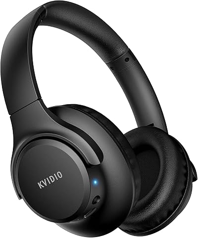 KVIDIO Bluetooth Headphones Over Ear 65H Playtime Mic Foldable Deep Bass HiFi