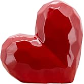 Decorative Ceramic Heart Sculpture for Home Decor - Ornaments for Bathroom, Office, and Living Room Decor - Modern Figurine Accent for Bedroom, Shelf Display, and Coffee Table - 8", Red