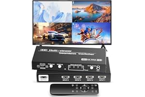 HDMI Switch 4 in 1 Out, Seamless Switcher Quad Multi-Viewer HDMI Multiviewer Switch 4x1 Supports 4K HD,1080p 60Hz,3.5mm Audio