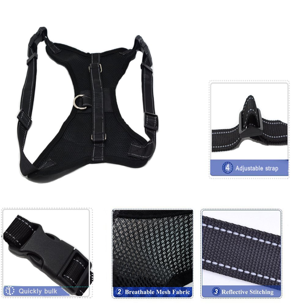 Dog Harness Vest No Pull Santune Adjustable Heavy Duty Oxford Reflective Breathable Safety Pet Harnesses with Handle for Small Medium Large Dogs Walking Traveling Training(Black,XL)