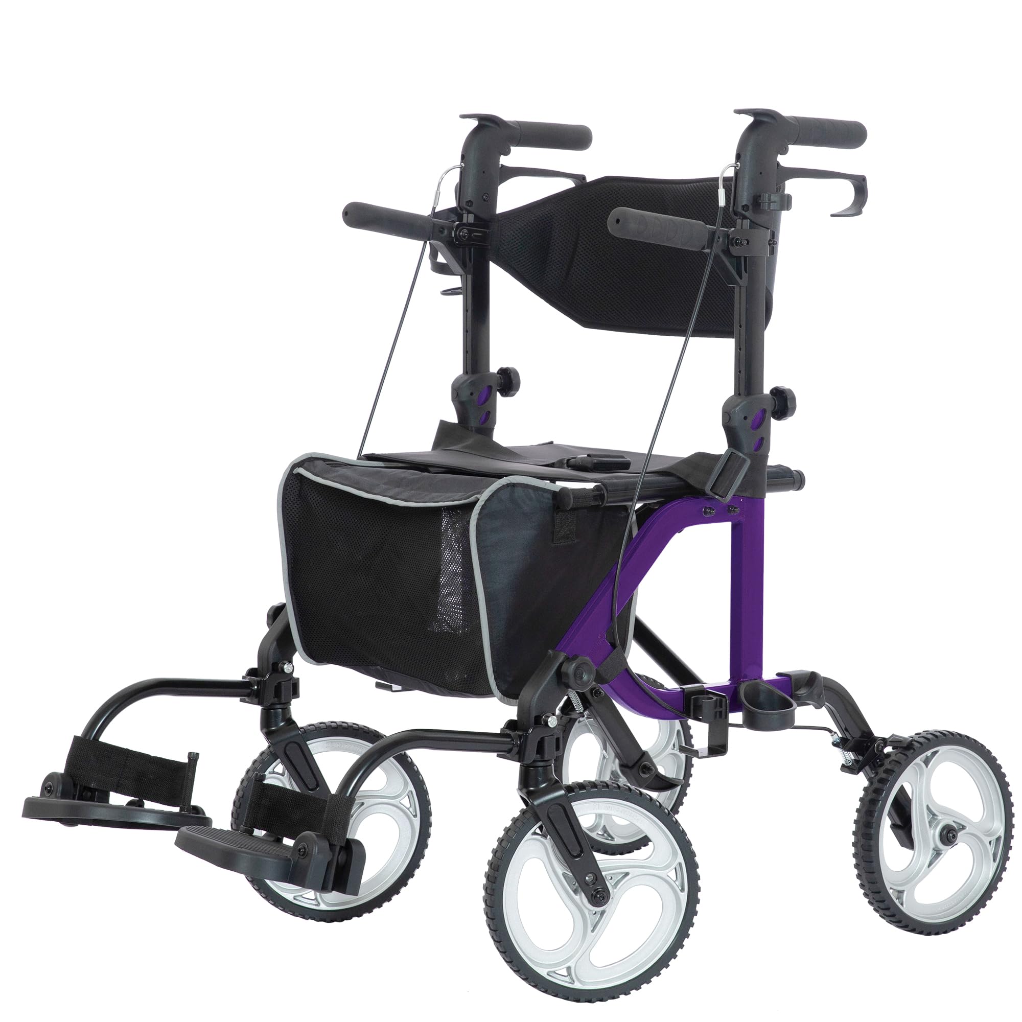 Photo 1 of *MISSING FOOTRESTS* ELENKER 2 in 1 Rollator Walker & Transport Chair, Folding Wheelchair with 10” Non-Slip Wheels for Seniors, Reversible Backrest & Detachable Footrests, Purple
