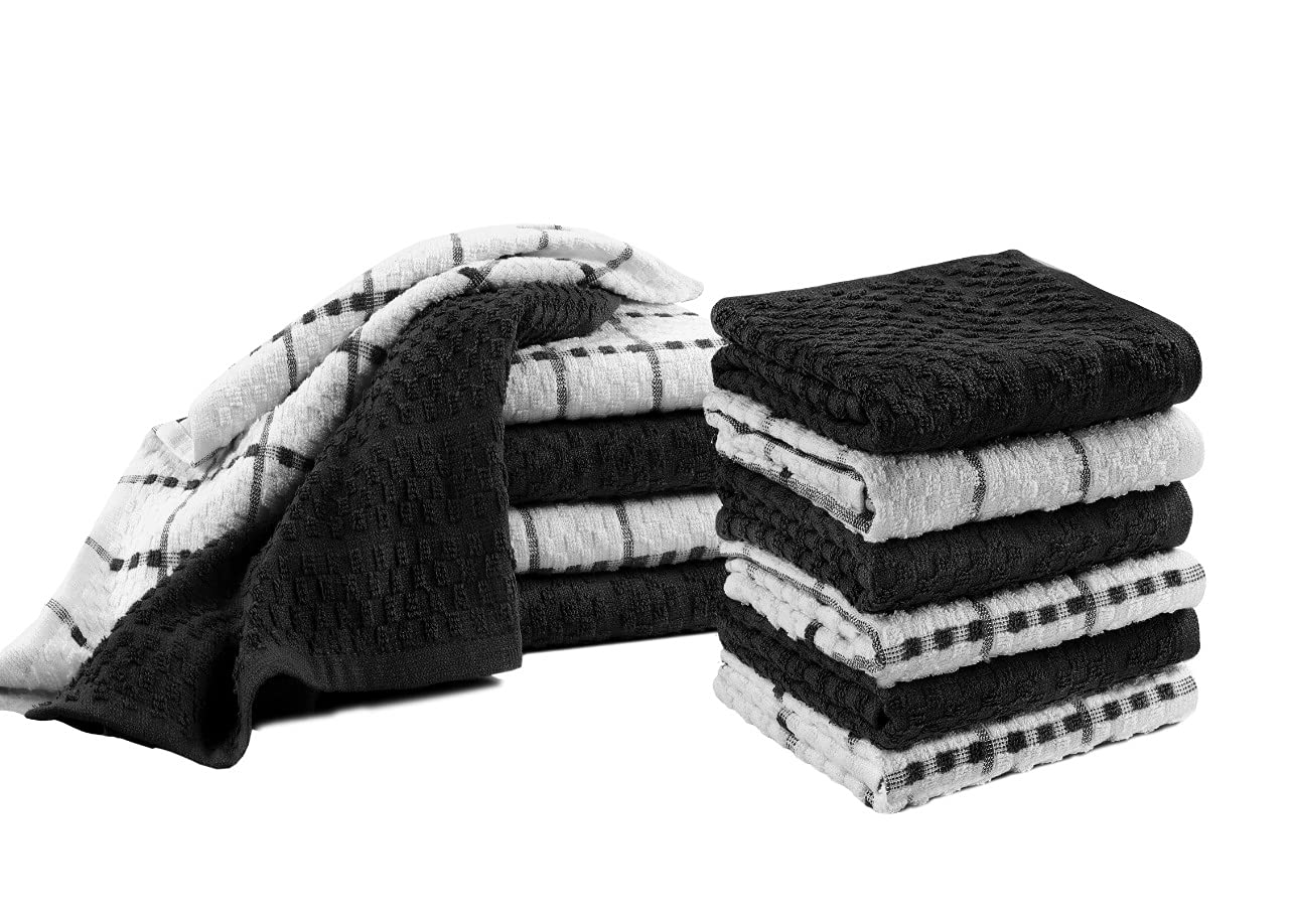 click2style Kitchen Towel Tea Towels Set 100% Cotton Dish Cloths Cleaning Drying Size 38cmx64cm Pack of 12 (Black)