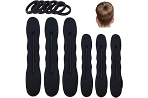 LUCKYBEAR 6 Pack Hair Bun Maker for Hair Donut Bun Maker, Easy Magic Snap Roll Sponge Bun Donut Hair Maker for Women With Hair Ties - Black