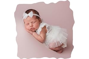 Newborn Photography Props Outfits for Baby Girls | Lace Romper with Ruffles & Headband | 0-2M Baby Photo Photoshoot