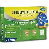 Corn Remover Pads for Feet Toes: 30-Pack Extra Strength Salicylic Acid | For Small Callus Removal on Hands Too - Foot Corn Treatment Bandage with 15 Secure PU Films, 2 Core Sizes - Fast Pain Relief