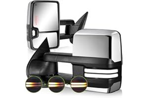 SIZIOM Switchback Towing Mirrors for 2007-2013 Chevy Silverado Avalanche Suburban Tahoe/GMC Sierra Yukon Side Mirrors with Power Heated Dynamic Signal Running Light Pair Set(Chrome)