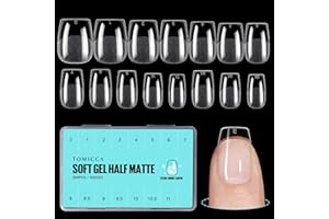 TOMICCA Extra Short Coffin Nail Tips, 360Pcs Half Matte Soft Gel Nail Tips, 15 Sizes Natural Acrylic Pre-shaped Nails, Full Cover False Nails for Extension Nail…