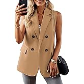 Mina Self 2026 Spring Women's Sleeveless Vest Tops - Double Breasted Lightweight Work Casual Long Blazer with Pockets