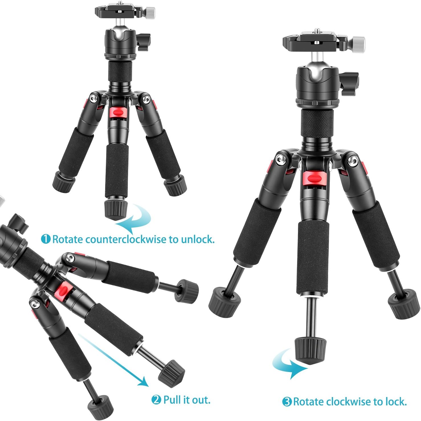 Neewer Portable Desktop Mini Tripod - Aluminum Alloy 20 inches/ 50 centimeters with 360 Degree Ball Head, 1/4 inch Quick Shoe Plate for DSLR Camera Video Camcorder, Load up to 11 pounds/5 kilograms : Camera & Photo