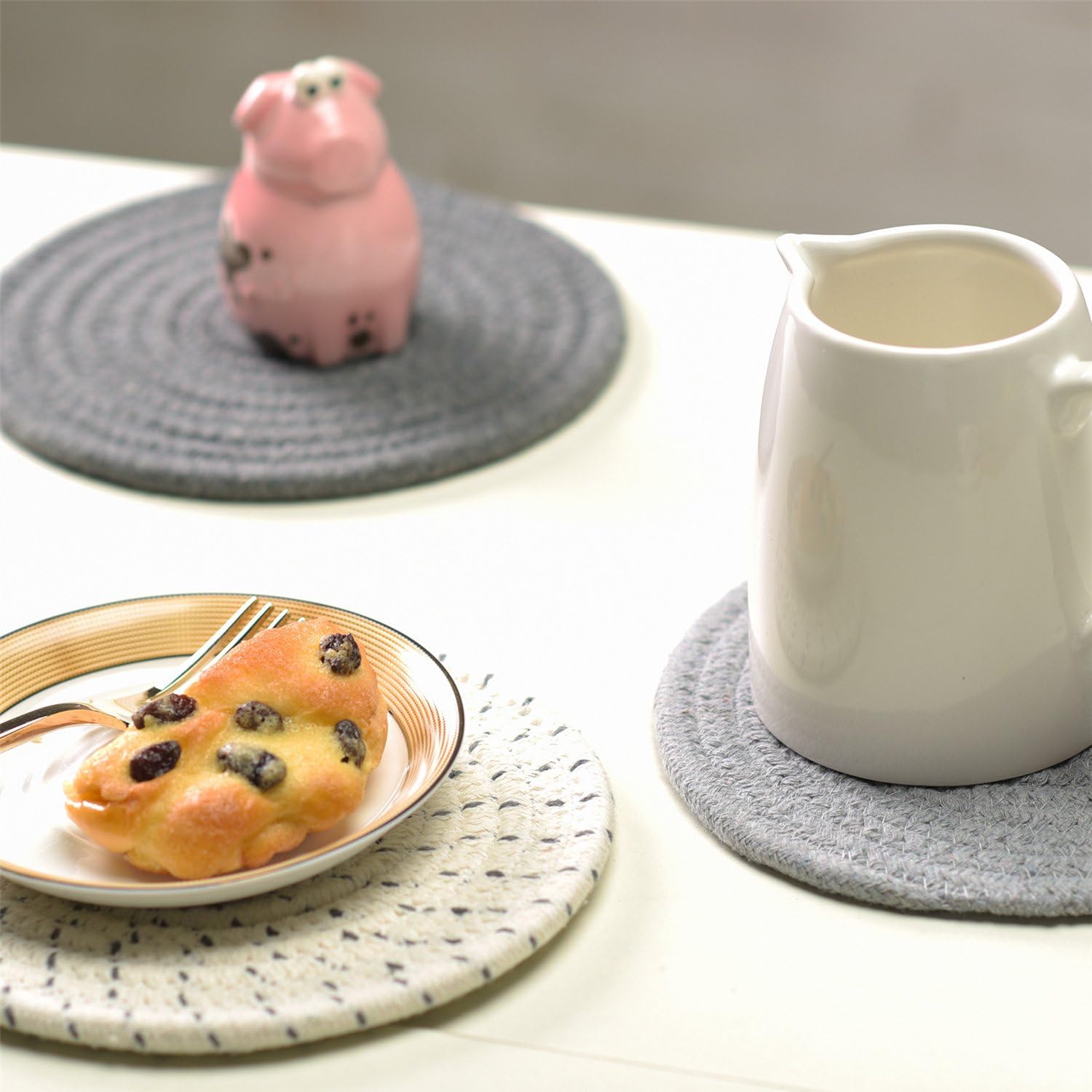Potholders Set Trivets Set 100% Pure Cotton Thread Weave Hot Pot Holders Set (Set of 3) Stylish Coasters, Hot Pads, Hot Mats, Spoon Rest For Cooking and Baking by Diameter 7 Inches (Gray): Kitchen & Dining