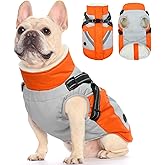 FUAMEY Dog Winter Jackets for Small Dogs,Dog Coat with Harness Built in,Waterproof Dogs Snowsuits Warm Pet Jacket Zip Up Fleece Cold Weather Coats Reflective Safety Pets Hunting Vest Orange XS