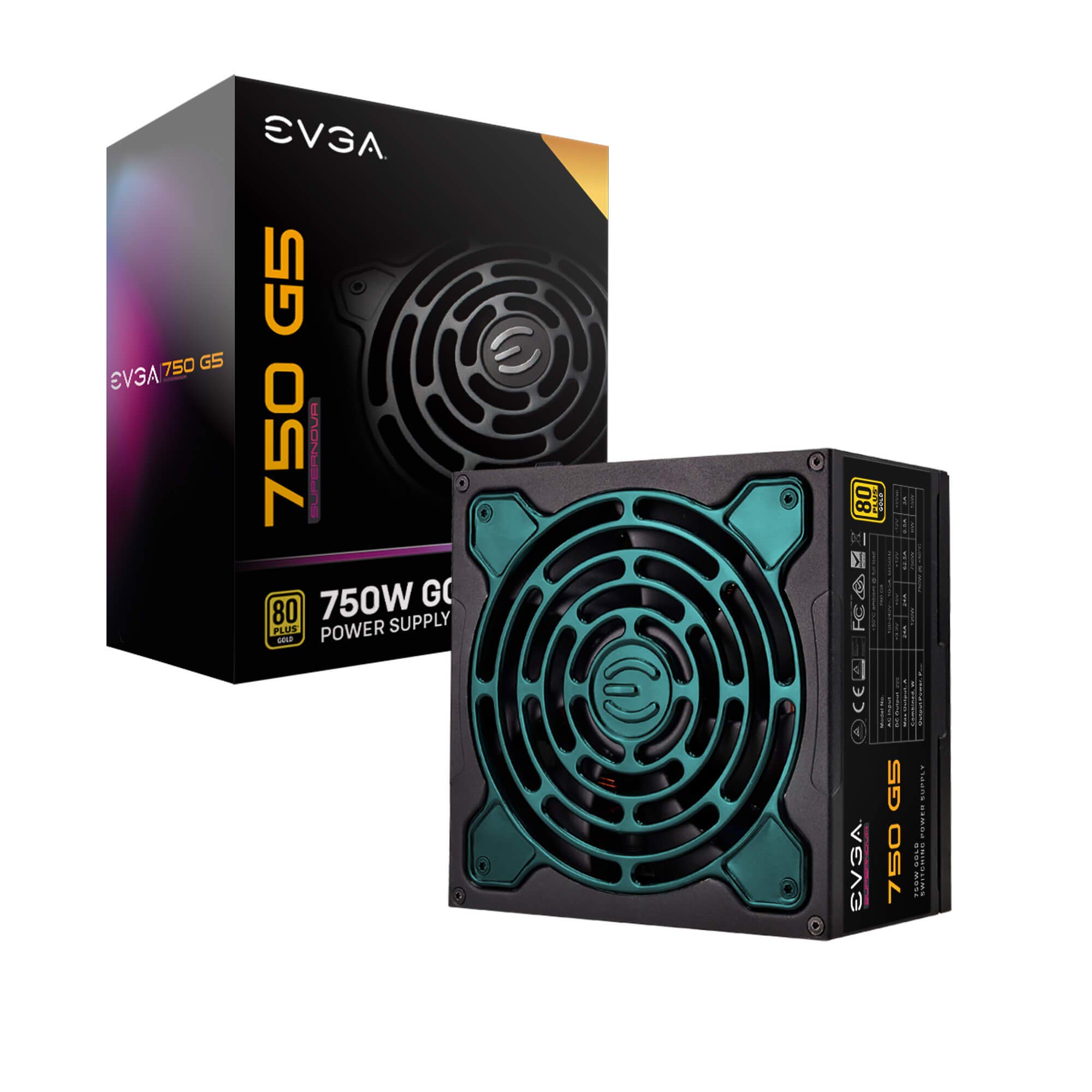 EVGA 220-G5-0750-X1 Super Nova 750 G5, 80 Plus Gold 750W, Fully Modular, ECO Mode with Fdb Fan, 10 Year Warranty, Compact 150mm Size, Power Supply