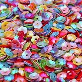 4000pcs 6mm Glitter Flower Bulk Loose Sequins Iridescent Round Embroidery Paillettes Crafts Sequins Cup Spangles for Sewing Christmas Wedding Confetti Decoration Accessories(Mixed Color)