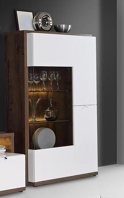 Vitrine Weiss Hochglanz und Schlammeiche: Amazon.de: Küche & Haushalt
