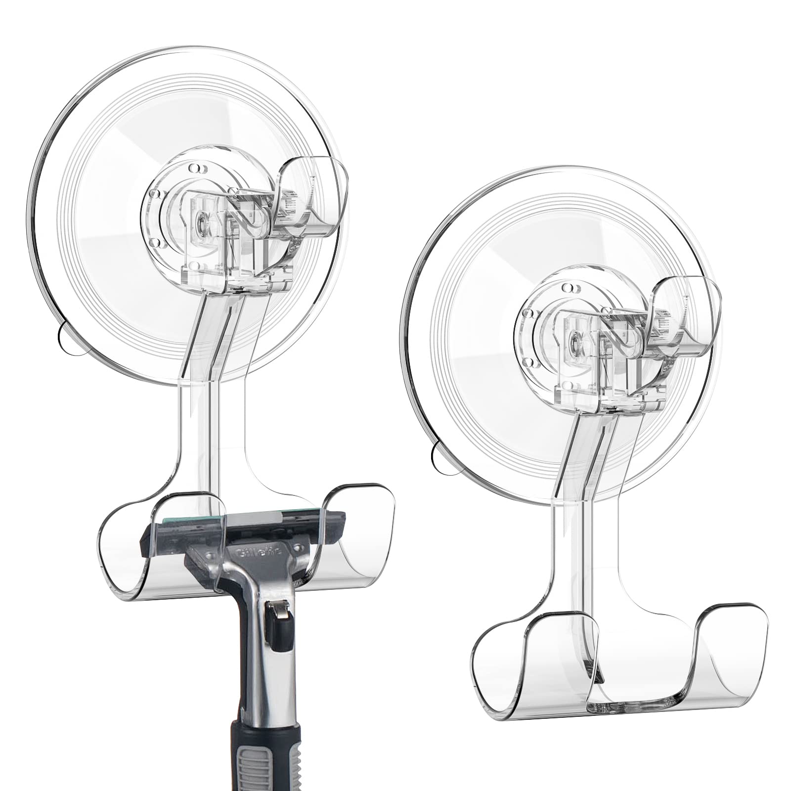 Teletrogy Suction Hook Multi-purpose Kitchen Bathroom Restroom Suction Hanger Traceless Key Coat Towel Holder with Strong Suction Holds up to 5Kg Transparent（2 Pack）