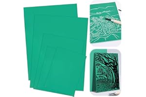 Hlimior Pack of 5 Soft Rubber Lino Printing Plates for Engraving, Green Flat Surface Linocut Set for Rubber Stamps, Crafts and Printing Projects (2A4+A5+2A6)