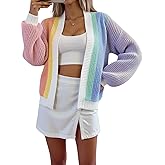 SEGT Women's Chunky Knit Open Front Color Block Long Sleeve Loose Short Cropped Cardigan Sweaters