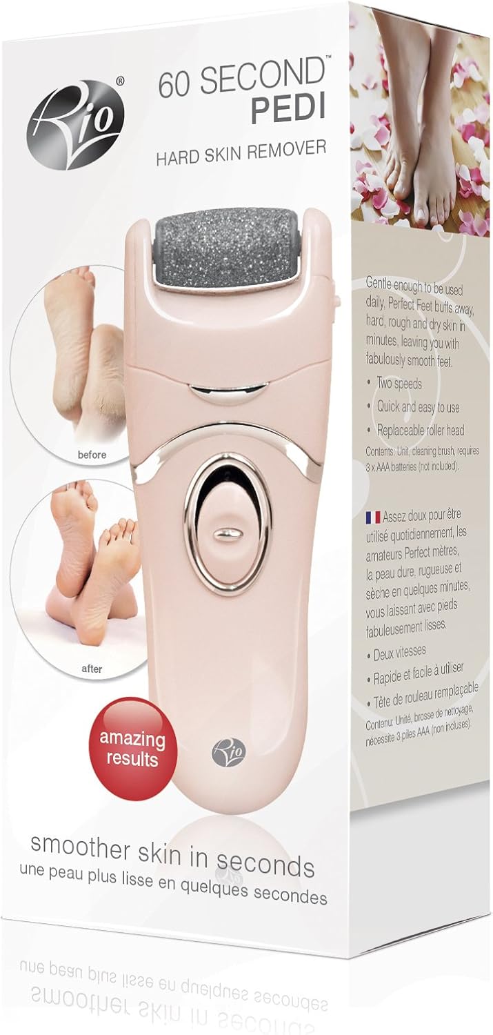 Rio 60 Second Pedi Electric Foot File Hard Skin Remover, Dual Speed Cordless Callus Remover for Smooth Feet